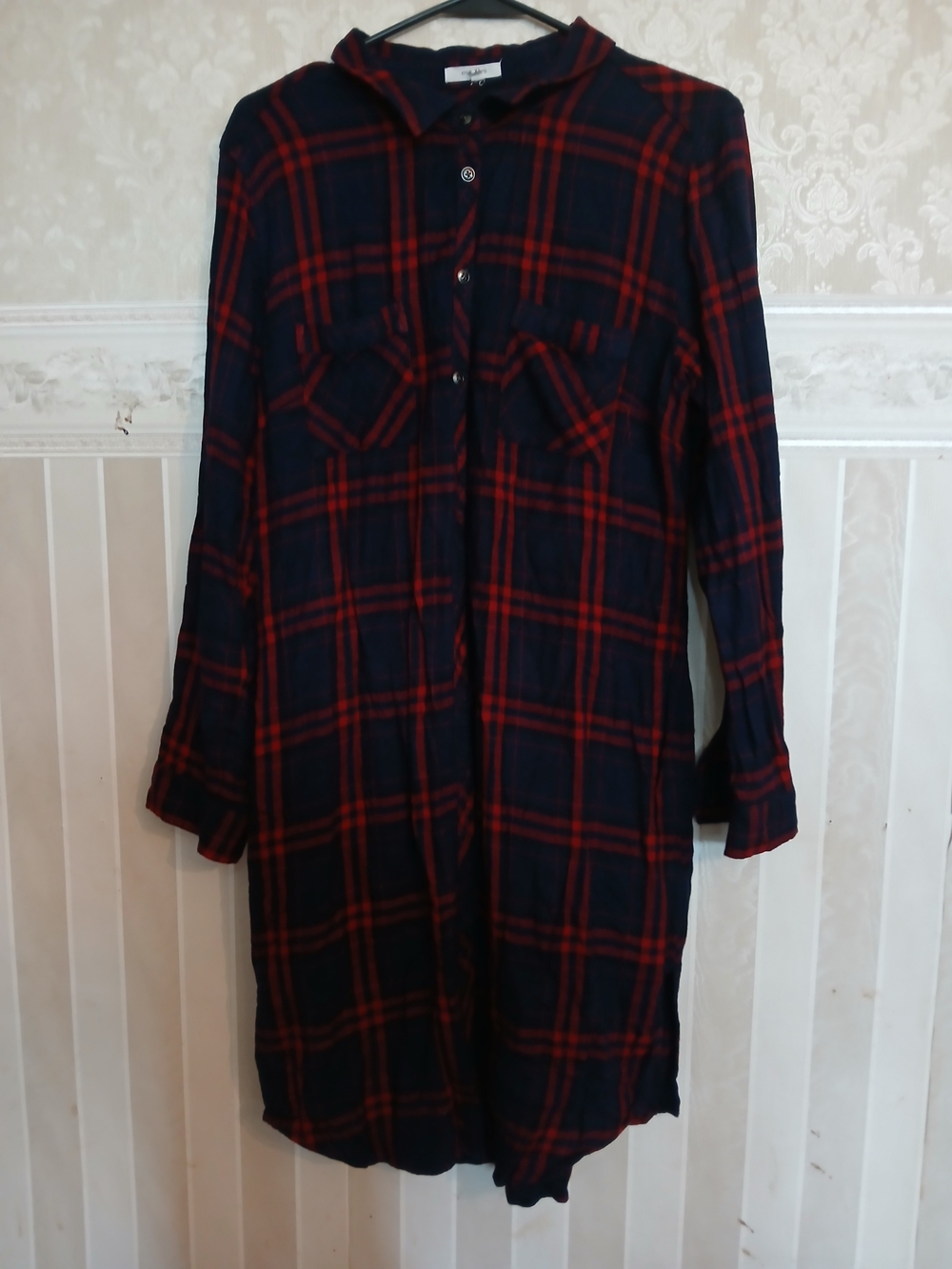 Maurices Navy and Red Plaid Hooded Nightgown